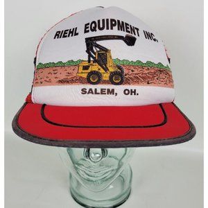 Vtg San Sun Three Stripe Snapback Trucker Hat Mesh‎ Riehl Equipment New Holland